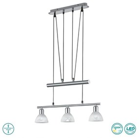 Φωτιστικό Κρεμαστό Τρίφωτο Ράγα L60,5xH 95-160cm Led 3x14,5w 3x400lm 3000K Νίκελ Ματ-Γυαλί Αλάβαστρος Trio Lighting Levisto 371010307