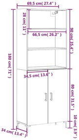 Ντουλάπι Γκρι Σκυροδέματος 69,5x34x180 εκ. Επεξεργασμένο Ξύλο - Γκρι