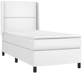 vidaXL Κρεβάτι Boxspring με Στρώμα Λευκό 90x190εκ. από Συνθετικό Δέρμα