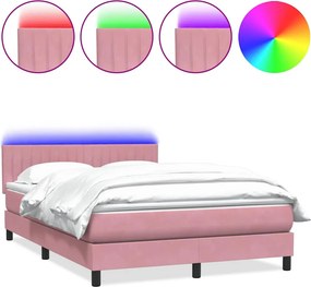 vidaXL Κρεβάτι Boxspring με Στρώμα &amp; LED Ροζ 140x210 εκ. Βελούδινο
