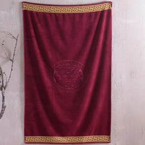 Πετσέτα Θαλάσσης Βελουτέ Poseidon Bordo Ρυθμός Beach 85x160cm 100% Βαμβάκι