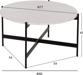 ΤΡΑΠΕΖΙ ΣΑΛΟΝΙΟΥ HM9588.05 MDF ΛΕΥΚΟ ΜΑΡΜΑΡΟ-ΜΑΥΡΗ ΜΕΤΑΛΛΙΚΗ ΒΑΣΗ Φ80x45Υεκ.
