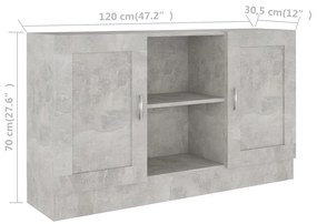 Μπουφές Γκρι Σκυροδέματος 120 x 30,5 x 70 εκ. από Επεξ. Ξύλο - Γκρι