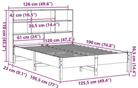 Κρεβάτι Βιβλιοθήκη Χωρίς Στρώμα 120x190 εκ Μασίφ Ξύλο Πεύκου - Καφέ