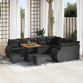 vidaXL Σετ Καναπέ Κήπου 12 pcs Μαύρο συνθετικό ρατάν