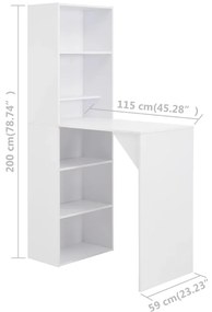 vidaXL Τραπέζι Μπαρ με Ράφι Λευκό 115 x 59 x 200 εκ.