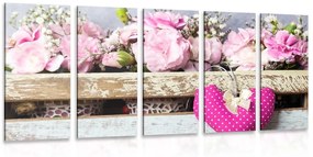 5 μέρη εικόνα λουλούδια γαρύφαλλο σε ξύλινο κουτί - 100x50