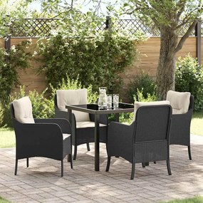 vidaXL Σέτ φαγητού για κήπο με μαξιλάρι 5 pcs Μαύρο Πολυ ράταν
