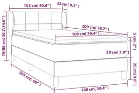 vidaXL Κρεβάτι Boxspring με Στρώμα Taupe 100 x 200 εκ. Υφασμάτινο