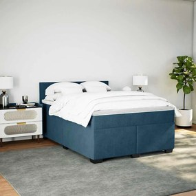 vidaXL Κρεβάτι Boxspring με Στρώμα Μπλε 160x200 εκ. Βελούδινο
