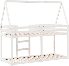 vidaXL Κουκέτα με Οροφή Λευκό 90x190 εκ. από Μασίφ Ξύλο Πεύκου