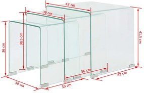 vidaXL Σετ Τραπεζάκια Ζιγκόν 3 τεμ. Διάφανα από Ψημένο Γυαλί
