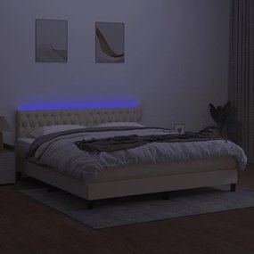 vidaXL Κρεβάτι Boxspring με Στρώμα &amp; LED Κρεμ 160x200 εκ. Υφασμάτινο