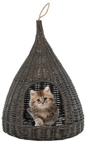 vidaXL Σπίτι Γάτας Teepee με Μαξιλάρι Γκρι 40x60 εκ. Φυσικό Ξύλο Ιτιάς