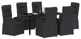 vidaXL Σέτ φαγητού για κήπο με μαξιλάρι 7 pcs Μαύρο συνθετικό ρατάν