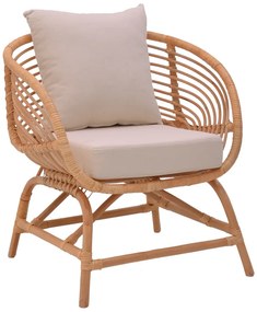 Πολυθρόνα Caxen pakoworld φυσικό rattan-λευκό μαξιλάρι 72x63x75εκ