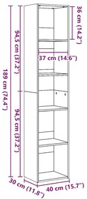 Βιβλιοθήκη Γυαλιστερό Λευκό 40 x 30 x 189 εκ. από Επεξ.Ξύλο - Λευκό