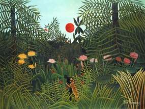 Εκτύπωση έργου τέχνης Setting Sun in the Virgin Forest (Tropical Rainforest Landscape) - Henri Rousseau, (40 x 30 cm)