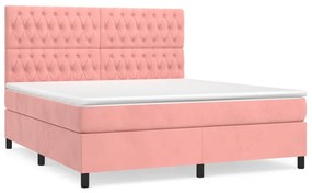 vidaXL Κρεβάτι Boxspring με Στρώμα Ροζ 180x200 εκ. Βελούδινο