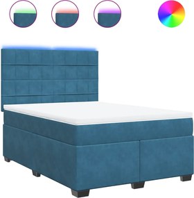 vidaXL Κρεβάτι Boxspring με Στρώμα Μπλε 140x190 εκ. Βελούδινο