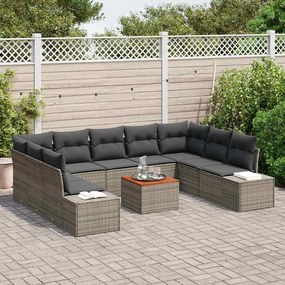 vidaXL Σετ Καναπέ Κήπου με μαξιλάρι 10 pcs Γκρι Πολυ ράταν