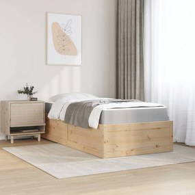 Κρεβάτι με Στρώμα 90x200 εκ Μασίφ Ξύλο Πεύκου - Καφέ