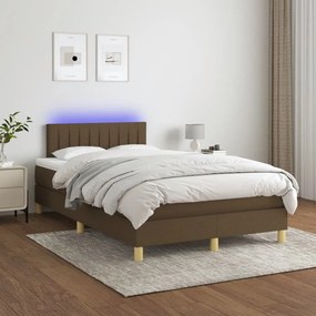 Κρεβάτι Boxspring με Στρώμα &amp; LED Σκ.Καφέ 120x190εκ. Υφασμάτινο - Καφέ