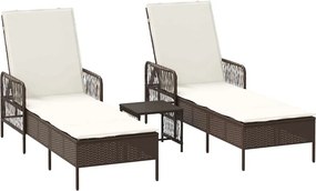 vidaXL Ξαπλώστρα 3 pcs Καφέ και Κρέμα Λευκό 200 x 55 x 92 εκ.