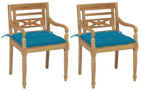 Καρέκλες Batavia 2 τεμ. από Μασίφ Ξύλο Teak &amp; Γαλάζια Μαξιλάρια - Μπλε