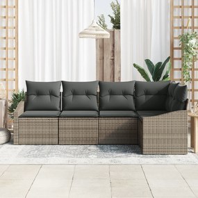 vidaXL Σετ καναπέ κήπου 5 τεμαχίων με μαξιλάρια Γκρι Πολυρατάν