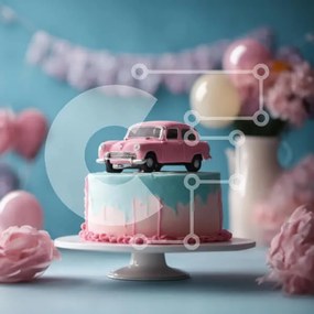 Σετ των 2 Intra Συλλεκτικό Ξύλινο Παζλ Plywood  4mm - Ροζ τούρτα γενεθλίων με διακόσμηση αυτοκινήτου Σε Ξύλινο Κουτί - Διαστάσεις: 10x10 cm – 25 κομμάτια