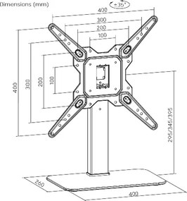 POWERTECH επιτραπέζια βάση τηλεόρασης PT-1281, 23-55", έως 40kg