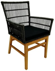 Πολυθρόνα Inca pakoworld teak ξύλο και συνθετικό σχοινί σε φυσική-μαύρη απόχρωση με μαξιλάρι 60x61x90εκ