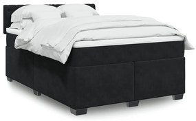 Κρεβάτι Boxspring με Στρώμα Μαύρο 140x190 εκ. Βελούδινο - Μαύρο