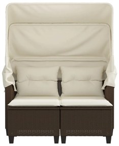 vidaXL Καναπές Κήπου Διθέσιος με Σκίαστρο &amp; Σκαμπό Καφέ Συνθ. Ρατάν