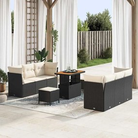 vidaXL Σετ Καναπέ Κήπου 9 pcs Μαύρο και κρεμ 90 x 55 x 71 cm