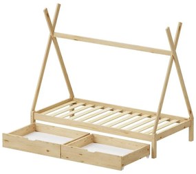 Κρεβάτι παιδικό Lalitto τύπου Montessori με 2 συρτάρια ξύλο πεύκου φυσικό 90x190 εκ. 90x190x170 εκ.