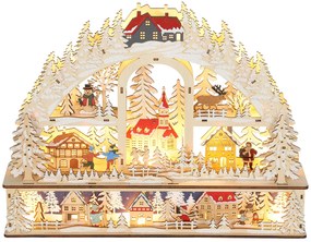 HOMCOM Χριστουγεννιάτικο Χωριό με Φωτισμό LED, 45 cm Χριστουγεννιάτικη Πόλη με Χιονάνθρωπο, Τάρανδο και Δέντρα Φυσικό Ξύλο