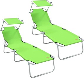 vidaXL Ξαπλώστρα 2 pcs Πράσινο 58 x 188 x 77 εκ. Πολυεστέρας