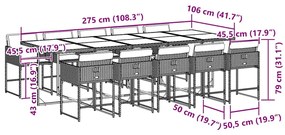vidaXL Σετ Τραπεζαρίας Κήπου 11 Τεμαχίων Γκρι Συνθ. Ρατάν με Μαξιλάρια