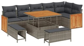 vidaXL Σετ Καναπέ Κήπου με μαξιλάρι 9 pcs Γκρι