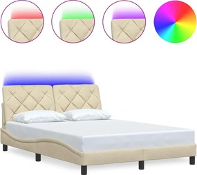 vidaXL Πλαίσιο κρεβατιού με LED χωρίς στρώμα Κρέμα 120x200 cm Ύφασμα