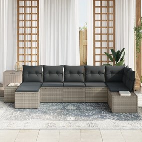 vidaXL Σετ καναπέ 7 τεμαχίων με μαξιλάρια Ανοιχτό γκρι Συνθετικός ρατάν