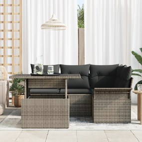 vidaXL Σετ Καναπέ Κήπου 5 τεμαχίων με Μαξιλάρια Γκρι Ρατάν Πολυ