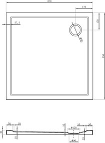 Mexen Flow τετράγωνο ντους slim 85 x 85 cm, μαύρο ματ - 46S708585