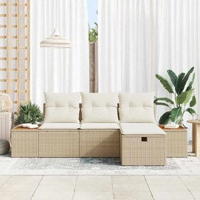 vidaXL Σετ Καναπέ Κήπου με μαξιλάρι 4 pcs Μπεζ Πολυ ράταν