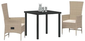 vidaXL Σέτ φαγητού για κήπο με μαξιλάρι 3 pcs Μπεζ συνθετικό ρατάν