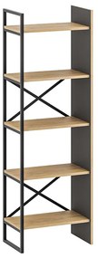 Βιβλιοθήκη Detroit Megapap χρώμα sapphire oak - silky black 58x35,2x175εκ.
