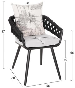 Καρέκλα - Πολυθρόνα CAMDEN C6141.01 Ανθρακί Αλουμινίου με Εκρού Μαξιλάρια σε Σχέδιο Print 56x60x72-87Υεκ. 56x60x87 εκ.