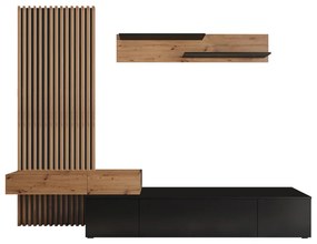 Σύνθετο σαλονιού Litende pakoworld μαύρο-sonoma μελαμίνης 249.5x42x199.5εκ